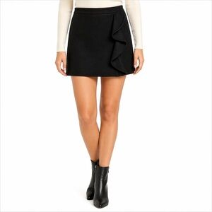 J.Crew Mercantile Black Ruffle Mini Skirt Wool Blend Size 0 Classic